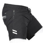 Men's black paintball shorts with adjustable drawstring, multiple pockets, and breathable fabric, ideal for paintball gameplay and outdoor sports. Premium Paintball Products offers top-quality paintball gear.