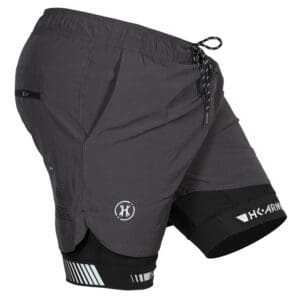 Paintball shorts with adjustable waistband and durable material, designed for game comfort and protection.