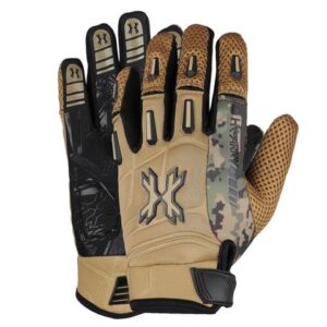 Military tactical paintball gloves with camouflage design, enhanced grip and durability for outdoor paintball games. Ideal for paintball enthusiasts seeking protection and precision.