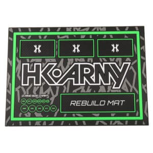 HK Army Rebuild Mat for paintball marker maintenance and organization, featuring a durable surface and clearly labeled areas for easy cleaning and setup, perfect for paintball enthusiasts.