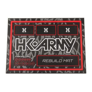 Paintball rebuild mat with HKOARvy branding, designed for field maintenance and reassembly, featuring multiple diagram sections and a durable surface for effective paintball gameplay support.