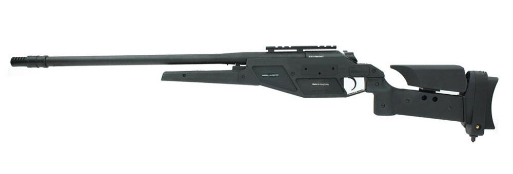 High-performance paintball sniper rifle with adjustable stock and precision barrel, perfect for competitive paintball games and outdoor tournaments.