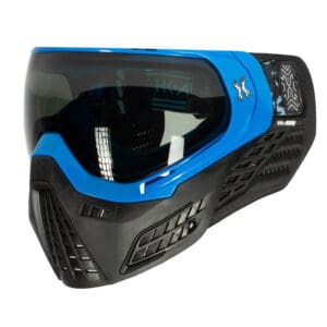 High-quality blue paintball mask with advanced protection and clear visibility, perfect for competitive paintball games. Designed for comfort and safety during intense paintball battles.
