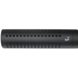 Silencer barrel for paintball guns, sleek black design with perforated ventilation for improved performance and durability.