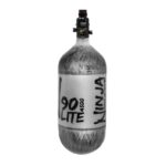 High-pressure paintball CO2 tank with Ninja logo, ideal for paintball game equipment, lightweight design for easy handling, and durable construction for reliable performance.