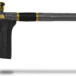 High-quality paintball marker with sleek black and gold design, ideal for competitive paintball games and professional play.