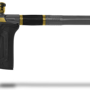 High-quality paintball marker with sleek black and gold design, ideal for competitive paintball games and professional play.