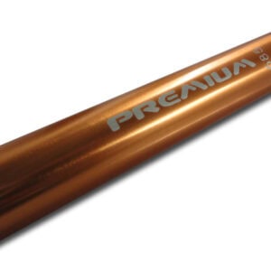 Performance paintball marker barrel in sleek metallic bronze finish for precision shooting.
