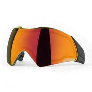 Premium paintball goggles with mirrored orange lens for optimal visibility and eye protection during gameplay. Designed for comfort and durability in competitive paintball sports.