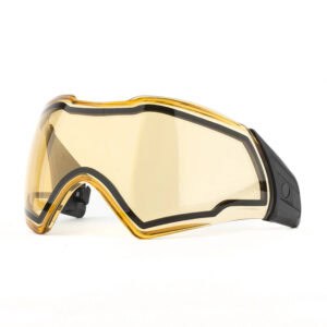 Reflective gold paintball goggles for protective sports gear.
