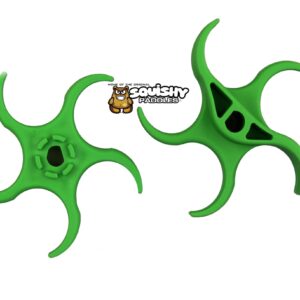 Bright green rubber disc golf discs with a unique design for outdoor sports and recreation, featuring durable construction and lightweight grip for improved throwing performance.