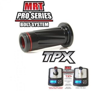 MRT PRO SERIES TPX bolt system for paintball markers, durable black and red design for enhanced accuracy and performance in competitive paintball gameplay.