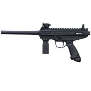 Stormer paintball marker, black high-performance paintball gun with scope, tactical design, and ergonomic grip for outdoor paintball games, premium paintball products.