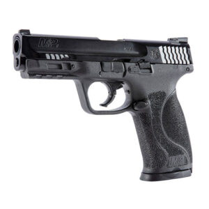 M&P 9 Compact pistol, black finish, designed for self-defense and tactical use, featuring ergonomic grip and reliable performance for shooting sports and security.