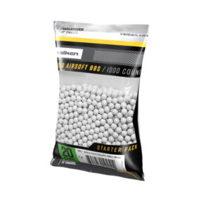 White Valken airsoft BBs 1000 count for competitive paintball and airsoft games, high-quality ammunition for enhanced performance and accuracy.