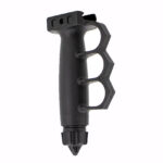 Black paintball grenade launcher grip with ergonomic design for paintball markers. Perfect for enhancing gameplay with reliable and easy-to-use equipment. Ideal for paintball enthusiasts.