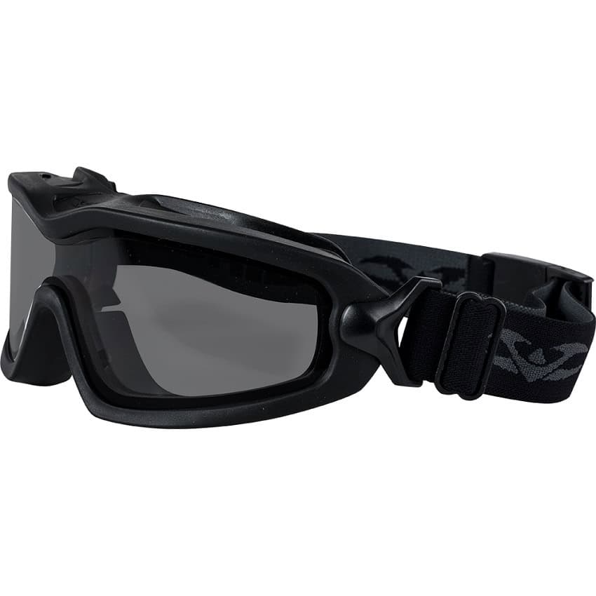 Black paintball goggles with adjustable strap for premium paintball protection and clarity.