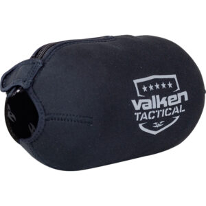 Black Valken Tactical Paintball Barrel Cover with drawstring for protective game gear.