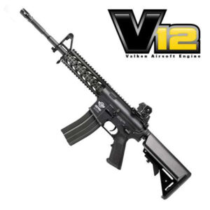 Valken V12 Airsoft Gun with adjustable stock and tactical design for professional paintball and airsoft gameplay.