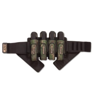 Camouflage paintball pod harness for tournament paintball, premium quality, adjustable straps, durable design, suitable for competitive paintball games.