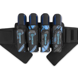 VIRTUE Paintball Pod Pack with 4 pods and harness for enhanced game capacity and quick reloads, ideal for competitive paintball players.