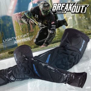 Lightweight paintball arm pads for enhanced protection and comfort during gameplay.