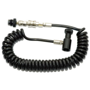 High-quality paintball CO2 air hose with quick disconnect fittings, designed for reliable air transfer in paintball markers and accessories.