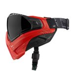Push Unite Mask with Red Frame and Blacked out lens, designed for optimal protection and visibility during paintball & Airsoft games. Durable, lightweight, and comfortable for all-day play.