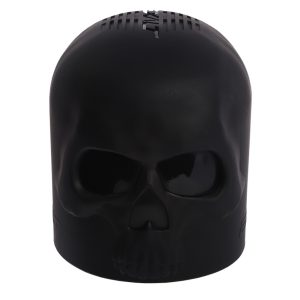 Skull-shaped black paintball mask featuring full face coverage, ventilation slots, and durable materials for safety and style during paintball combat.