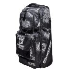 Durable black and white paintball backpack with multiple compartments, ideal for carrying gear and accessories at paintball games.