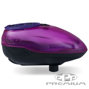 High-performance Bunkerkings CTRL2 paintball loader in crystal purple and black, designed for fast-paced paintball games. Durable, reliable, and easy to use, perfect for serious players.