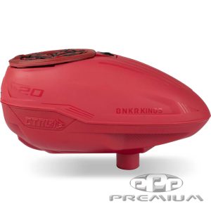 Bunkerkings CTRL2 paintball loader in dark red, designed for high performance and durability. Perfect for competitive paintball players seeking reliable hopper feed.