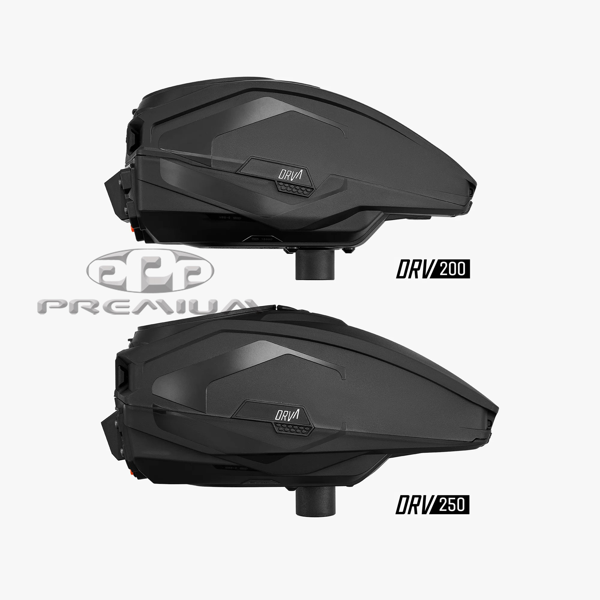 CRBN DRV250 Paintball Hopper - Passenger Side Comparison