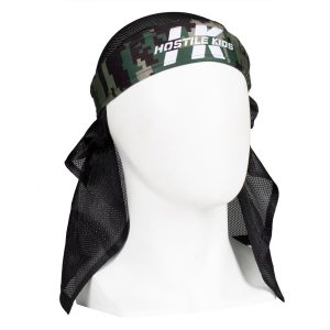 Premium paintball headwrap with camouflage pattern and mesh fabric for breathability, designed for paintball players and enthusiasts.