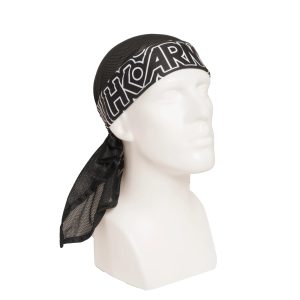 HK Army Pulse Black headwrap with breathable mesh fabric and adjustable tie for paintball players.