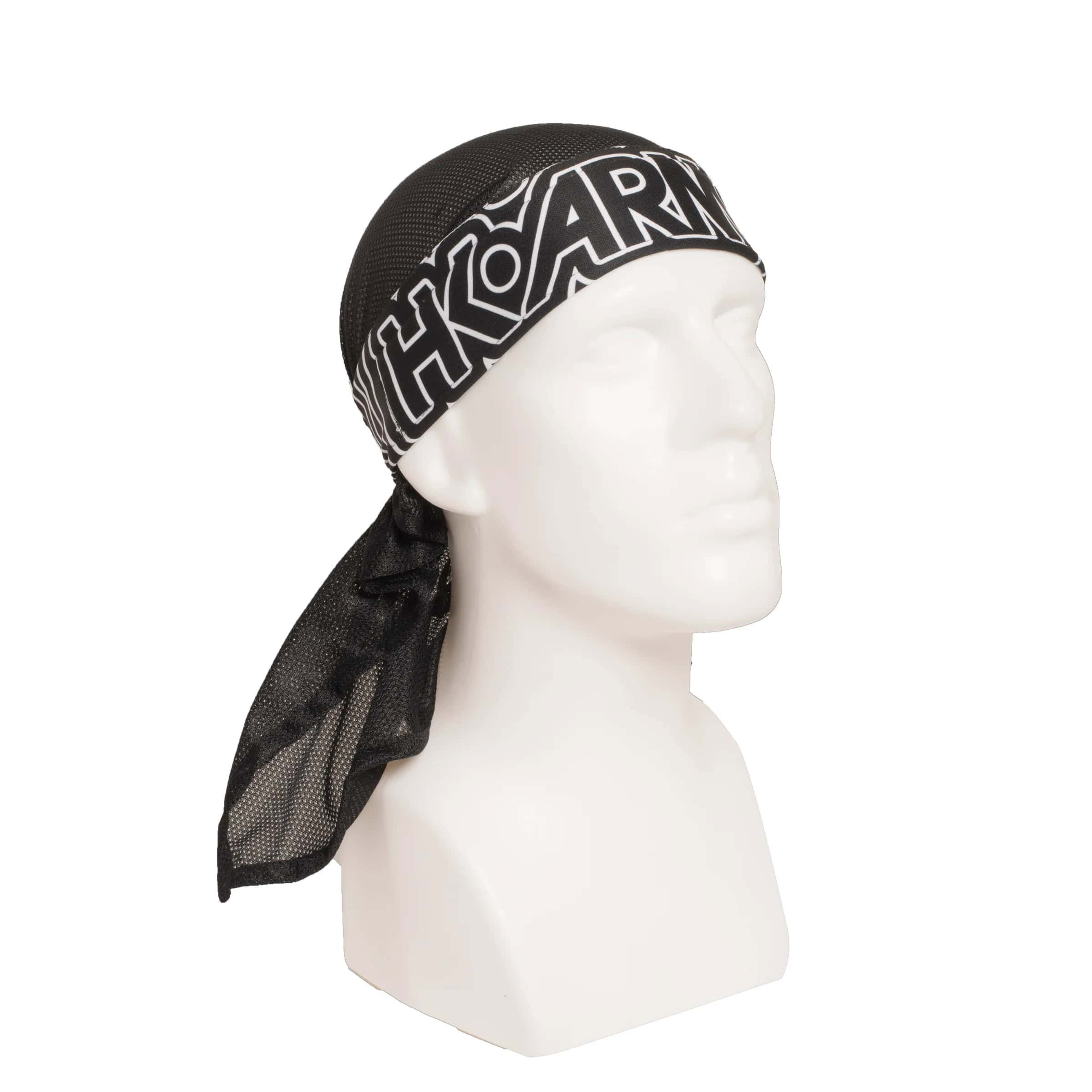 HK Army Pulse Black headwrap with breathable mesh fabric and adjustable tie for paintball players.