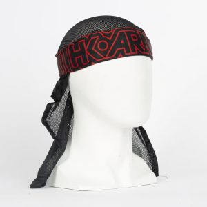 Premium HK Army Pulse Black headwrap with mesh fabric and adjustable straps for paintball players.