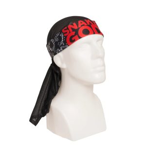 Premium HK Army Snake God Carnage headwrap designed for paintball players, featuring bold red and black colors with snake pattern accents.