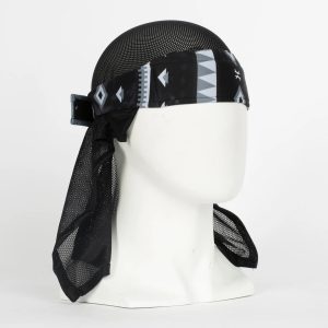 Premium paintball headwrap with tribal blue design, breathable fabric, and adjustable fit for paintball players.
