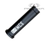 Black MCS airsoft shell with white logo, designed for durability and performance in paintball and airsoft games.