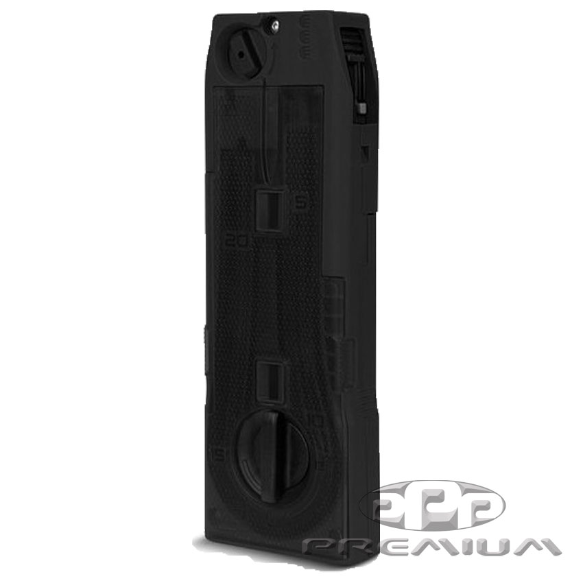 Black Planet Eclipse CF20 continuous feed 20 round magazine for paintball markers, durable and reliable for competitive paintball gameplay.