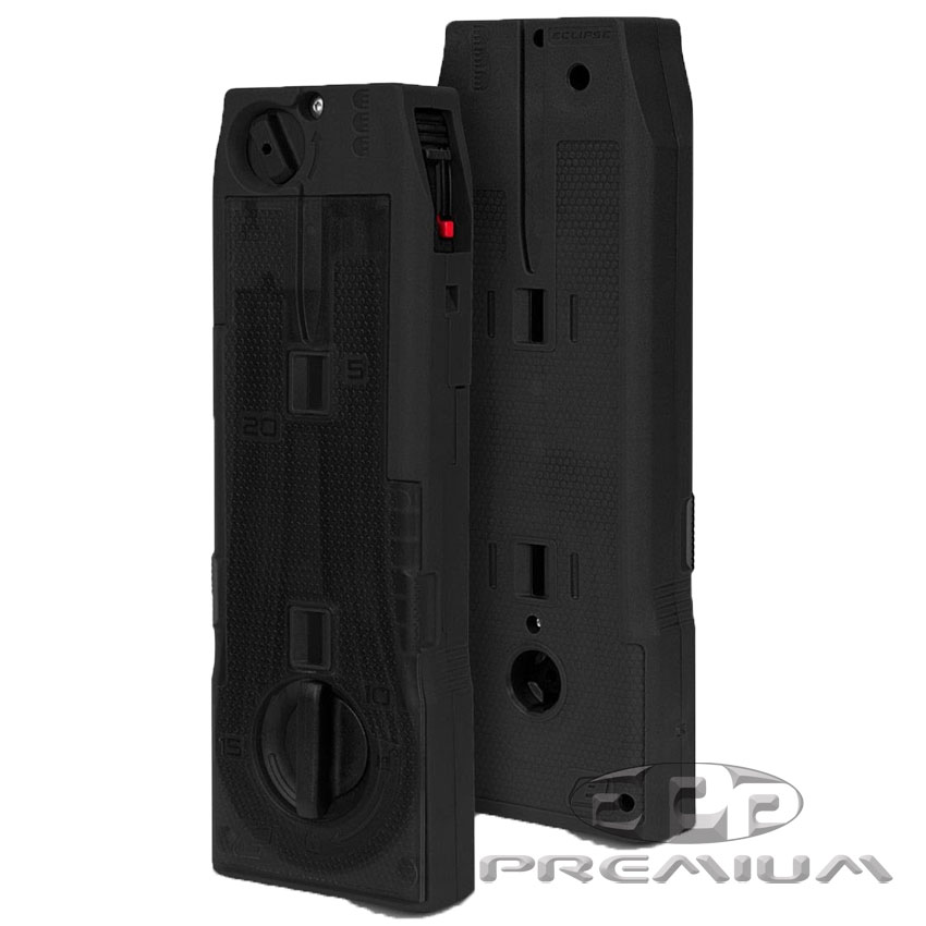 Planet Eclipse CF20 continuous feed 20 round magazine in black for paintball markers, designed for durability and high performance.